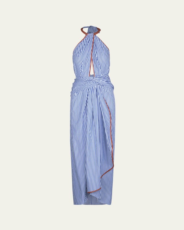 Centro Del Cielo Striped Halter Ankle Dress